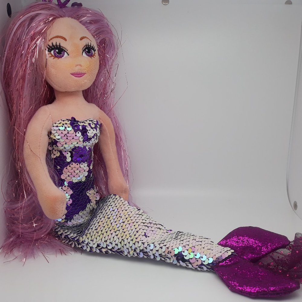 Ty Sea Sequins "Lorelei" 10" Beanbag Plush 2021 Purple Mermaid Stuffed Toy